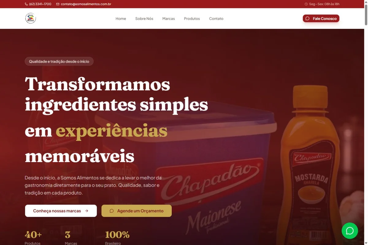 Página inicial do site Somos Alimentos